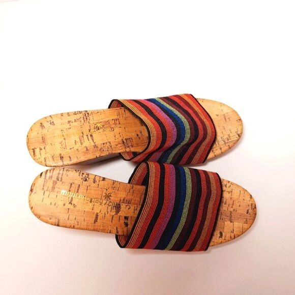 MONTEGO Bay Womens Size 6.5 Wedge Sandal Striped Rainbow Slip On Heel Colorful - Picture 8 of 11